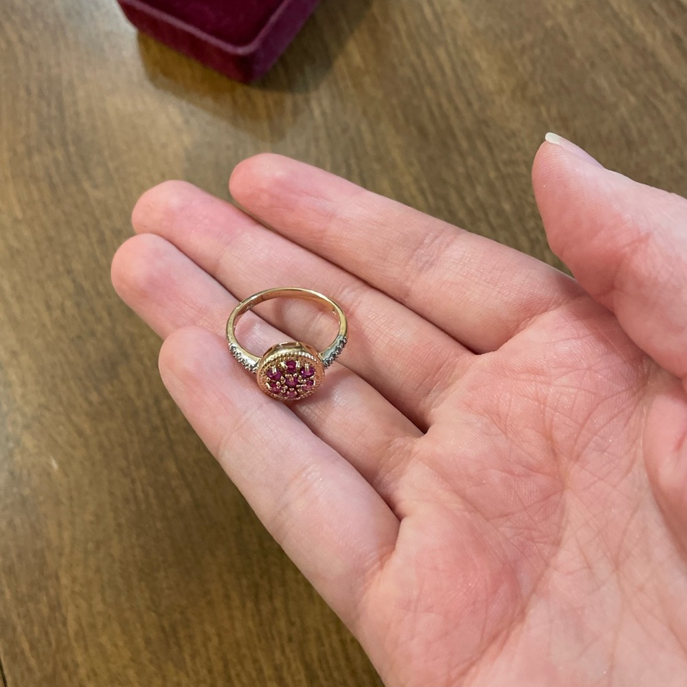 Vintage Solid 14k Rose Gold Ruby And Diamond Ring - image 4